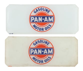 RARE PAN AM GASOLINE & MOTOR OILS GAS PUMP AD GLASS PANELS.