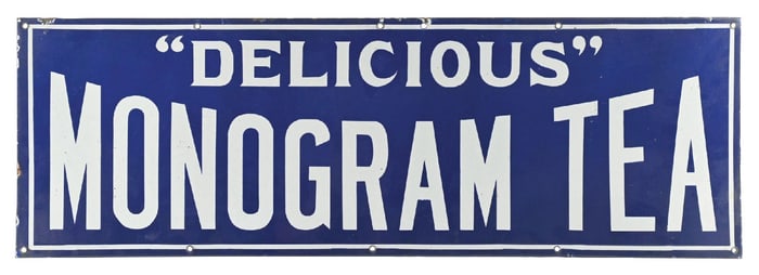 DELICIOUS MONOGRAM TEA PORCELAIN SIGN.