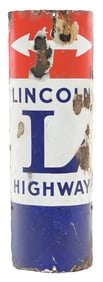 LINCOLN HIGHWAY CURVED PORCELAIN SIGN.
