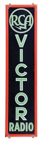 RCA VICTOR EMBOSSED PORCELAIN SIGN W/ SELF- FRAMED OUTER EDGE.