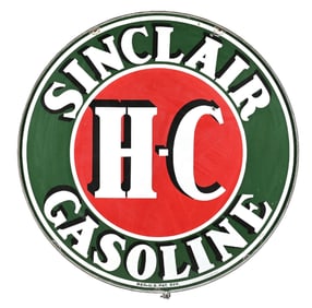 SINCLAIR HC GASOLINE PORCELAIN SERVICE STATION SIGN W/ ORIGINAL RING.