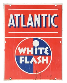 ATLANTIC WHITE FLASH GASOLINE PORCELAIN PUMP PLATE SIGN.