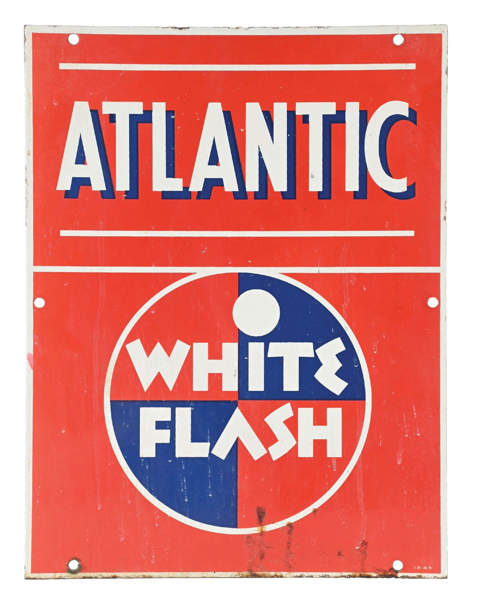 ATLANTIC WHITE FLASH GASOLINE PORCELAIN PUMP PLATE SIGN. (1 of 3)