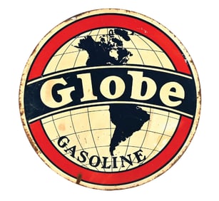 GLOBE GASOLINE TIN SERVICE STATION SIGN.