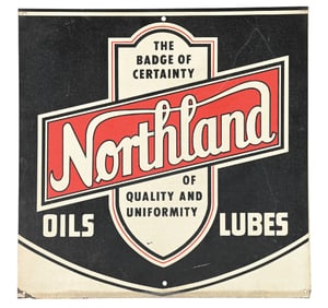 NORTHLAND MOTOR OILS TIN SERVICE STATION SIGN.