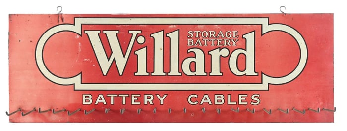 WILLARD BATTERY CABLES TIN SERVICE STATION DISPLAY RACK.
