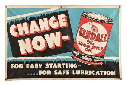 KENDALL MOTOR OILS CLOTH SERVICE STATION BANNER.
