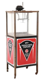 HOT FRENCH-FRIED POPCORN MACHINE WITH ORIGINAL PORCELAIN PANELS.