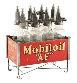MOBILOIL SERVICE STATION COMPLETE FILPRUF OIL BOTTLE DISPLAY RACK.