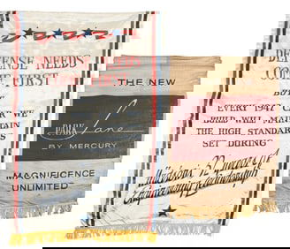 COLLECTION OF 2: MERCURY & HUDSON AUTOMOBILE DEALERSHIP BANNERS.