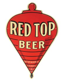 RED TOP BEER EMBOSSED TIN SIGN.