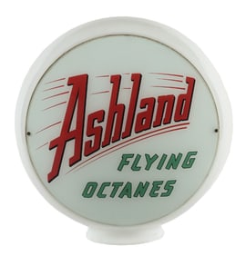 ASHLAND FLYING OCTANES SINGLE 13.5" GLOBE LENS ON WIDE MILK GLASS BODY.