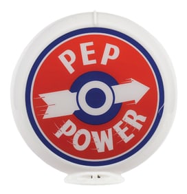 EXCEPTIONALLY RARE PEP POWER GASOLINE COMPLETE 13.5" GLOBE ON CAPCO BODY.