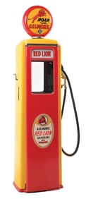 TOKHEIM GAS PUMP RESTORED IN GILMORE RED LION GASOLINE W/ ADDED SHOWCASE CENTER.