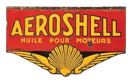 AEROSHELL MOTOR OILS PORCELAIN SIGN W/ SHELL GRAPHIC.