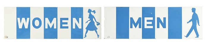 SET OF 2: WILSHIRE OIL COMPANY MEN & WOMEN PORCELAIN RESTROOM SIGNS.