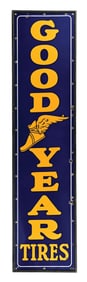 GOODYEAR TIRES PORCELAIN SIGN WITH ORIGINAL WOOD FRAME AGS 90.