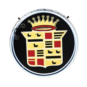 CADILLAC AUTOMOBILES CREST PORCELAIN NEON SIGN.