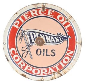 PIERCE PENNANT OIL CORPORATION PORCELAIN SIGN W/ PENNANT GRAPHIC.