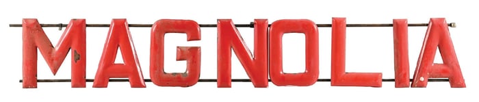 MAGNOLIA SERVICE STATION PORCELAIN CHANNEL LETTERS.