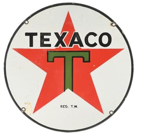 TEXACO GASOLINE & MOTOR OIL 15" PORCELAIN SIGN.