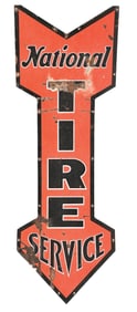NATIONAL TIRES SERVICE PORCELAIN ARROW SIGN.