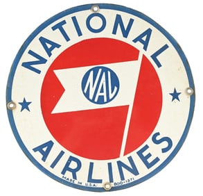 NATIONAL AIRLINES PORCELAIN SIGN W/ FLAG GRAPHIC.