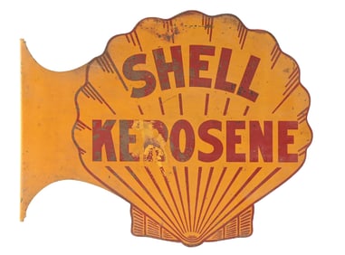 SHELL KEROSENE TIN SERVICE STATION FLANGE SIGN.