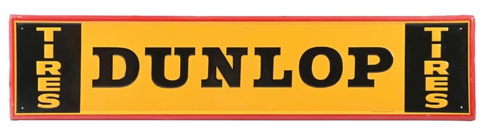 DUNLOP TIRES EMBOSSED TIN SIGN.