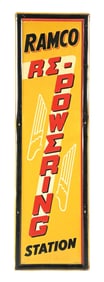RAMCO RE-POWERING STATION EMBOSSED TIN SIGN.