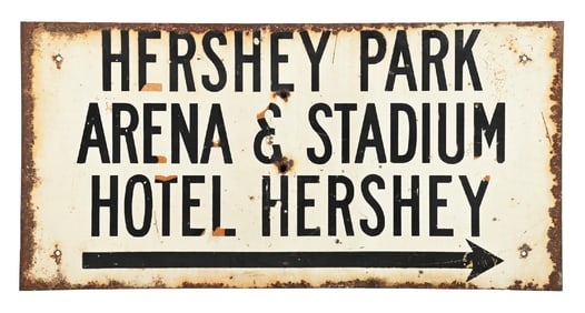 HERSHEY PARK ARENA & STADIUM PAINTED METAL DIRECTIONAL SIGN.