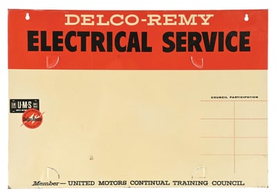 DELCO-REMY ELECTRICAL SERVICE TIN SIGN.