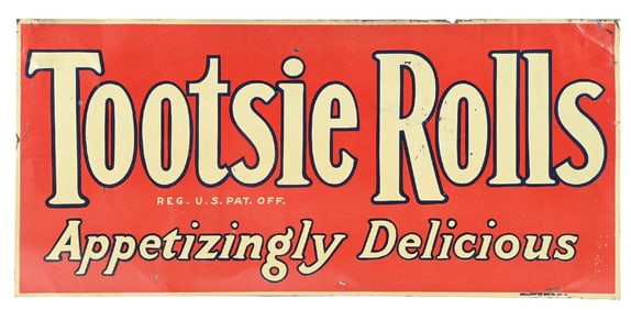 TOOTSIE ROLLS "APPETIZINGLY DELICIOUS" TIN SIGN
