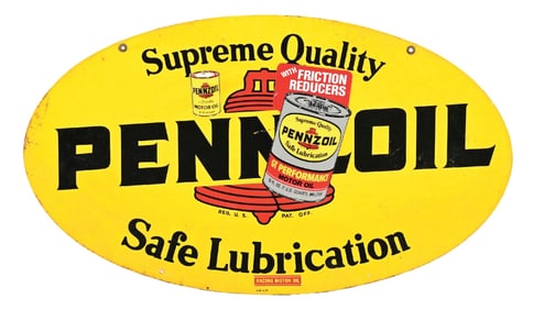 PENNZOIL SUPREME QUALITY TIN SERVICE STATION SIGN.