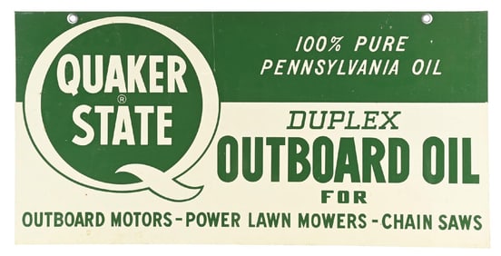 QUAKER STATE DUPLEX OUTBOARD OIL MOTOR OIL N.O.S. TIN SIGN