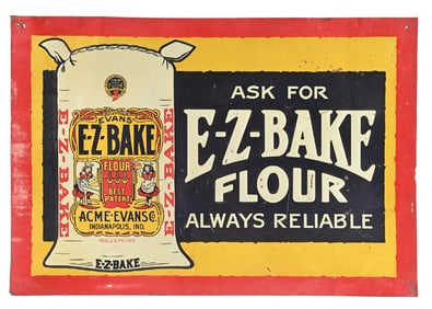 E-Z-BAKE FLOUR EMBOSSED TIN SIGN.