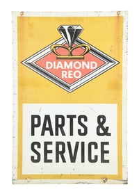 DIAMOND REO PARTS & SERVICE TIN SIGN W/ DIAMOND GRAPHIC.