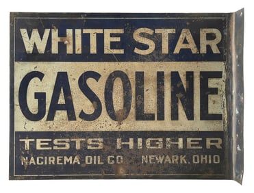 WHITE STAR GASOLINE TIN SERVICE STATION FLANGE SIGN.