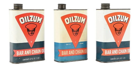 COLLECTION OF 3: OILZUM BAR & CHAIN OIL 1 QUART FLAT CANS.
