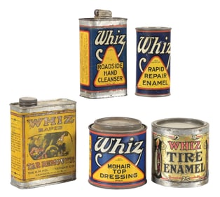COLLECTION OF 5: WHIZ AUTOMOTIVE PRODUCT SUPPLY TINS.