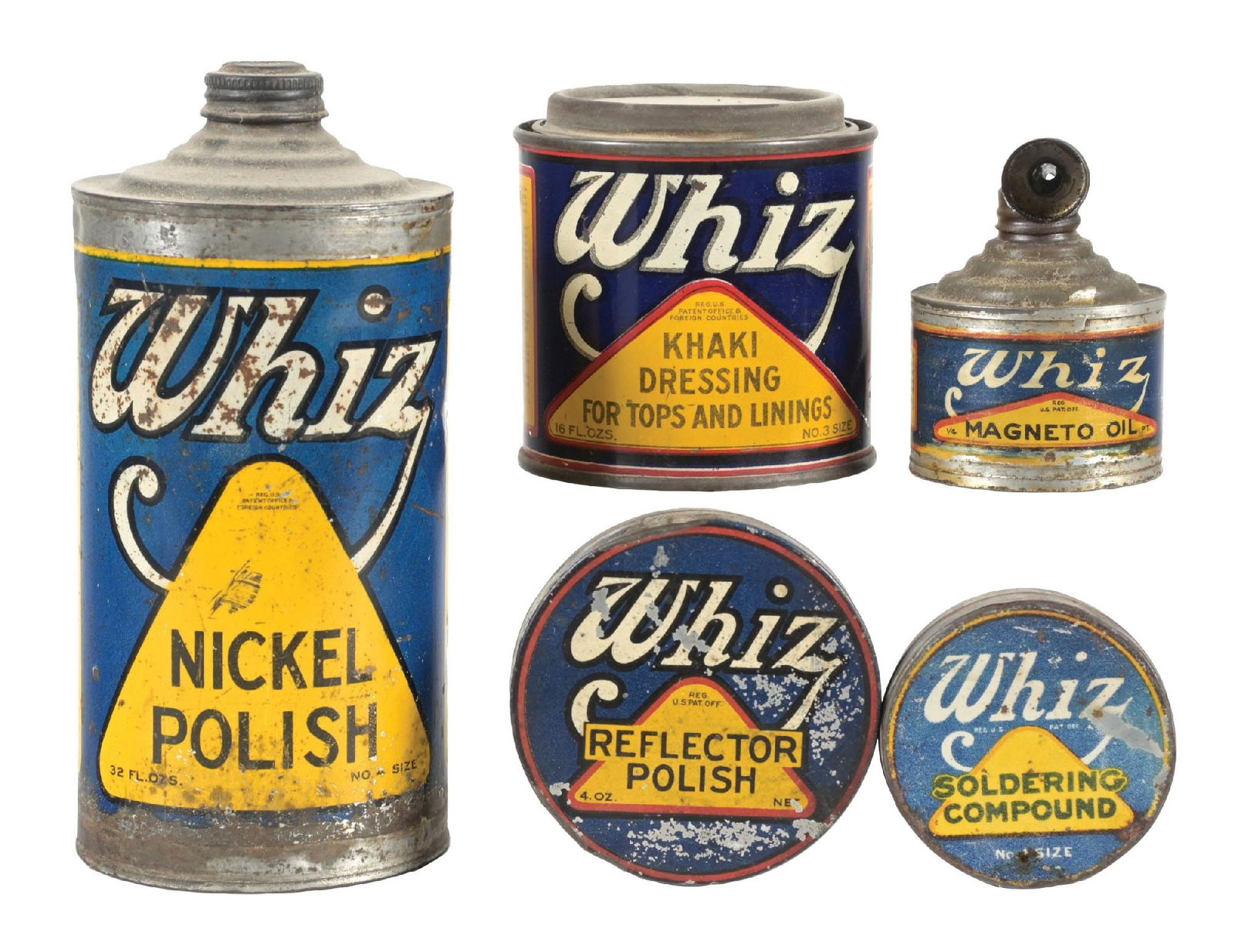 COLLECTION OF 5: WHIZ AUTOMOTIVE PRODUCT CANS. (1 of 2)