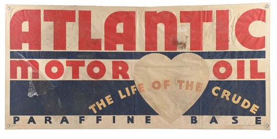 ATLANTIC MOTOR OIL CLOTH SERVICE STATION BANNER.