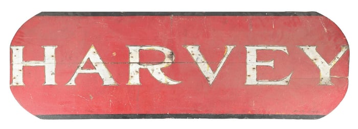 HARVEY PAINTED WOOD SIGN.