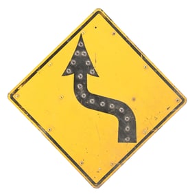 WINDING ROAD STEEL HIGHWAY SIGN W/ GLASS REFLECTORS.