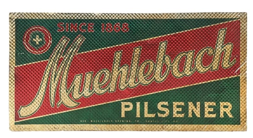MUEHLEBACH PILSENER BEER REFLECTIVE RIPPLE TIN SIGN.