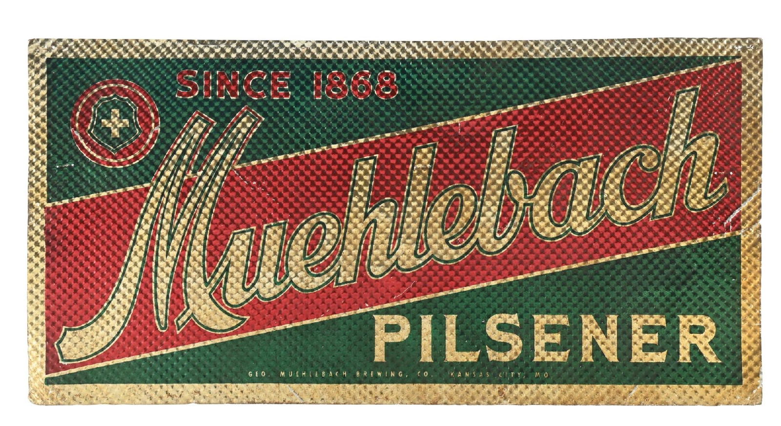 MUEHLEBACH PILSENER BEER REFLECTIVE RIPPLE TIN SIGN. (1 of 2)