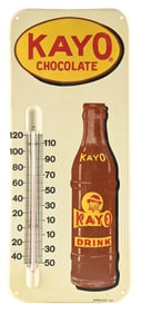 KAYO CHOCOLATE DRINK N.O.S. EMBOSSED TIN THERMOMETER.