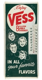 ENJOY VESS SODA POP TIN THERMOMETER.