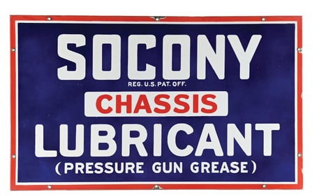 SOCONY CHASSIS LUBRICANT PORCELAIN SERVICE STATION SIGN.