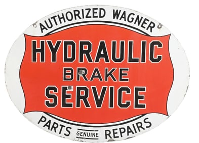 WAGNER HYDRAULIC BRAKE SERVICE PORCELAIN SIGN.